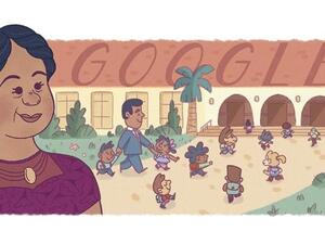 Google's homepage features artwork of Mendez watching children of all races attend school together. (Image courtesy of Google)