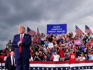  this file photo taken on September 8, 2020 US President Donald Trump arrives for a campaign rally at Smith-Reynolds Regional Airport in Winston-Salem, North Carolina. President Donald Trump should be able to resume "public engagements" from October 10, 2020. (AFP)