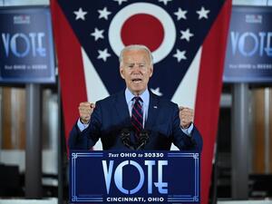 Democratic Presidential candidate and former Vice President Joe Biden delivers remarks at a voter mobilization event in Cincinnati, Ohio, on October 12, 2020, where he will speak to the importance of Ohioans making their voices heard this election. JIM WATSON / AFP