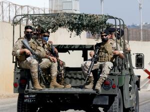 Lebanese troops patrol the area around the UNIFIL base where Israel's and Lebanon's delegtaions were having their first round of talks in the southern Lebanese border town of Naqura on October 14, 2020 on the demarcation of the maritime frontier between the two countries, still technically in a state of war. Lebanon and Israel, still technically at war, began unprecedented talks sponsored by the United Nations and the United States today to settle a maritime border dispute and clear the way for oil and gas 