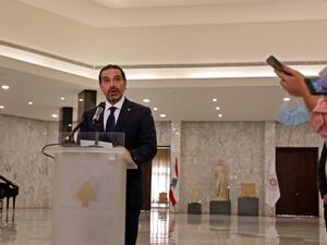 Former Lebanese prime minister Saad Hariri delivers a statement after the president named him to form a new cabinet, at the presidential palace in Baabda, east of the capital Beirut, on October 22, 2020. President Michel Aoun today named Hariri to form a new cabinet to lift the country out of crisis after most parliamentary blocs backed his nomination. Hariri, who has previously led three governments in Lebanon, stepped down almost a year ago under pressure from unprecedented protests against the political 