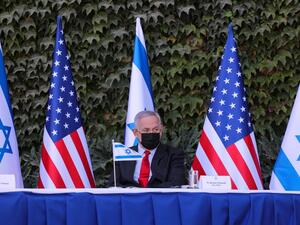 Israeli Prime Minister Benjamin Netanyahu attends a ceremony for the signing of an extension of the Israeli-US scientific cooperation agreement at the Ariel University, in the occupied West Bank on October 29, 2020. Emil SALMAN / POOL / AFP