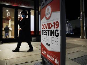 A COVID-19 testing site stands in the Brooklyn neighborhood of Borough Park on October 07, 2020 in New York City. Borough Park is one of numerous Brooklyn neighborhoods that are witnessing a rising number of COVID-19 cases as New York City continues to trend down to around a one percent overall infection rate. (AFP)