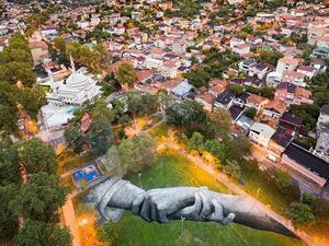 Beyond Walls Step 8: Istanbul. 6300m2, three pieces, biodegradable paint on grass, 2020. (Instagram)