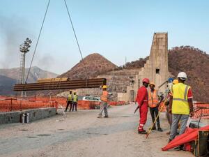 A general view of construction works at the Grand Ethiopian Renaissance Dam (GERD), near Guba in Ethiopia. (AFP)