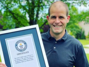 David Rush used his mouth to bounce a table tennis ball off a wall 43 times in 30 seconds. (Twitter)