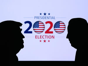Silhouette of republican candidate Donald Trump and democratic candidate Joe Biden. 2020 United States presidential election. US vote, Concept photo for November 3, 2020 (Shutterstock)
