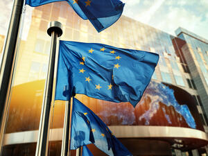 EU flags waving in front of European Parliament building. Brussels, Belgium  (Shutterstock)