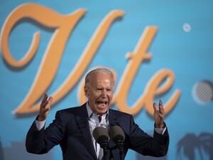 Former vice-president and Democratic presidential nominee Joe Biden delivers remarks during a Drive-In event in Tampa, Florida, on October 29, 2020. JIM WATSON / AFP