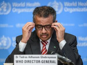  In this file photo taken on March 11, 2020 World Health Organization (WHO) Director-General Tedros Adhanom Ghebreyesus attends a daily press briefing on COVID-19 virus at the WHO headquaters in Geneva. FABRICE COFFRINI / AFP