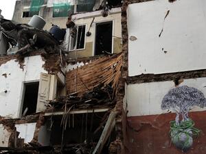 This picture shows a view of a building damaged by the August 4 port blast, in the Lebanese capital Beirut's Gemayzeh neighbourhood on November 5, 2020. AFP