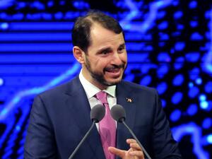 In this file photo taken on September 07, 2020 Turkish Minister of Finance and Treasury, Berat Albayrak speaks during an introductory ceremony for Turkey Insurance at Bestepe People's Convention and Culture Center in Ankara. The son-in-law of Turkish President Recep Tayyip Erdogan, Berat Albayrak, resigned on November 8 2020 as finance minister, citing health reasons in a statement on his verified Instagram account. Albayrak is married to Erdogan's elder daughter Esra and has been finance minister since 201