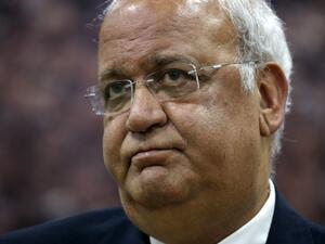 A file photo taken on March 3, 2020 shows Saeb Erekat, Secretary-General of the Palestine Liberation Organisation and chief Palestinian negotiator, talking to reporters in the West Bank city of Ramallah. Palestine Liberation Organisation secretary general and chief negotiator Saeb Erekat died on November 10 of COVID-19 coronavirus disease complications at the age 65, the Palestinian presidency told AFP. A lung transplant recipient who suffered from pulmonary fibrosis, "Saeb Erakat recently died at Hadassah 