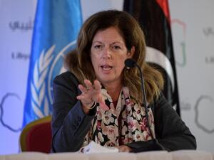 UN acting envoy to Libya Stephanie Williams speaks during a press conference in the Tunisian capital Tunis on November 11, 2020, following 2 days of talks, hosted by the UN on the Libyan conflict. The delegates "reached a preliminary roadmap for ending the transitional period and organising free, fair, inclusive and credible presidential and parliamentary elections," Williams told journalists. After years of conflict sparked by a 2011 NATO-backed uprising, Libya has two rival administrations backed by vario