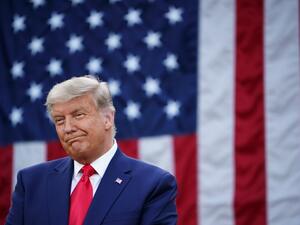US President Donald Trump looks on after delivering an update on "Operation Warp Speed" in the Rose Garden of the White House in Washington, DC on November 13, 2020. MANDEL NGAN / AFP