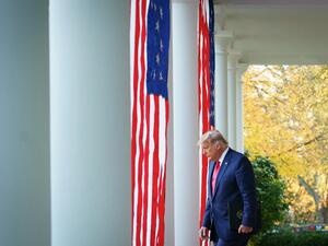 US President Donald Trump arrives to deliver an update on "Operation Warp Speed" in the Rose Garden of the White House in Washington, DC on November 13, 2020. MANDEL NGAN / AFP