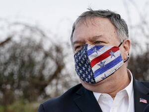US Secretary of State Mike Pompeo takes part in a security briefing on Mount Bental in the Israeli-annexed Golan Heights, near Merom Golan on the border with Syria, on November 19, 2020. US Secretary of State Mike Pompeo became the first top American diplomat to visit a West Bank Jewish settlement and the Golan Heights, cementing Donald Trump's strongly pro-Israel legacy. Patrick Semansky / POOL / AFP