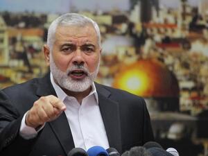 Hamas leader Ismail Haniyeh gestures as he delivers a speech in Gaza City. AFP