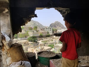 Child inspects their destroyed house due to the war in Yemen (Shutterstock)