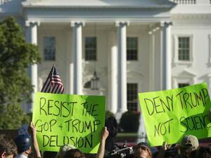 Trump said the United States won't be bound by any of the treaty's obligations while he backs out of the Paris Agreement. The crowd outside the White House for the announcement wasn't pleased. Credit: Andrew Caballero-Reynolds/AFP/Getty Images