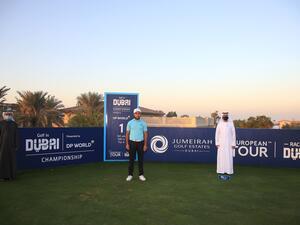 (L-R) Emirates Golf Federation Vice Chairman Adel Zarouni, Ahmad Skaik and Ahmad's father, Akram Skaik (Photo: Supplied)