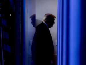 US President Donald Trump departs after speaking during the daily briefing on the novel coronavirus, which causes COVID-19, in the Brady Briefing Room of the White House on April 17, 2020, in Washington, DC. JIM WATSON / AFP