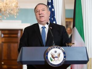 US Secretary of State Mike Pompeo speaks to the press prior to meeting with Kuwaiti Foreign Minister Sheikh Ahmad Nasser Al-Mohammad Al-Sabah at the State Department in Washington, DC on November 24, 2020. SAUL LOEB / POOL / AFP