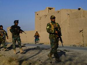 Afghan National Army (ANA) and Afghan Local Police (ALP) forces patrol during a cleaning operation in Pashtun Zarghun district of Herat province on November 28, 2020.  Hoshang Hashimi / AFP