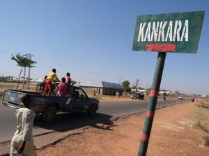 A Kankara Town road sign is seen, after gunmen abducted students from the Government Science school, in Kankara, in northwestern Katsina state, Nigeria December 15, 2020. Boko Haram on Tuesday claimed the abduction of hundreds of students, marking its first attack in northwestern Nigeria since the jihadist uprising began more than ten years ago. Kola Sulaimon / AFP