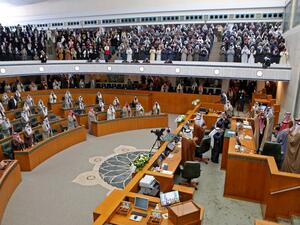 Kuwaiti MPs attend the first regular session of the 16th legislative term, at the parliament in Kuwait City on December 15, 2020. Yasser Al-Zayyat / AFP