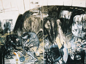 Black Rain 1, 3 x 5 metres, mixed media on canvas by Yousif Nasser (yousifnaser.com)