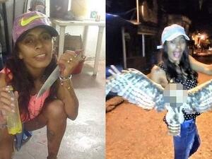 Mileydis Aldana, 21, posing with the owl after she cut its head off (left) and brandishing a knife while holding a bottle of booze. (Social Media)