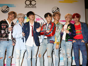 BTS, Jungkook, Jimin, V, Suga, Jin, J-Hope, Rap Monster at the American Music Awards 2017 at Microsoft Theater. (shutterstock)