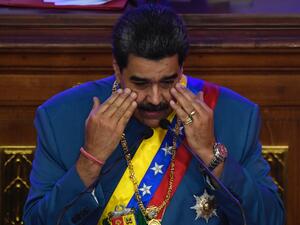 Venezuelan President Nicolas Maduro gestures as he presents the annual report of his government before the National Assembly in Caracas on January 12, 2021. Federico Parra / AFP