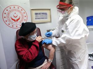 An elderly woman receives an injection of the CoronaVac vaccine at a nursing home in Ankara, on January 19, 2021, amid the Covid-19 pandemic caused by the novel coronavirus. Adem ALTAN / AFP