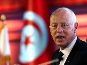 In this file photo taken on November 16, 2020, Tunisian President Kais Saied gives a talk on constitutional law during a state visit to Qatar at an event hosted by Lusail University. Tunisian authorities opened an investigation after a suspicious letter intended for Tunisian President Kais Saied was intercepted, sources close to the presidency said. Karim JAAFAR / AFP