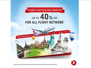 الخطُــوط الجويّـة التركيّــة تطـلق حملـة خصومـات تصل إلى 40% على رحلاتهــا الدوليّـة 