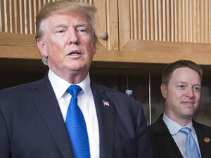 Matt Matt Pottinger and Donald Trump. (Jim Watson/AFP/Getty Images)