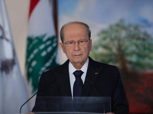 Lebanese President Michel Aoun delivers televised address on eve of Lebanon's centenary. (AFP)