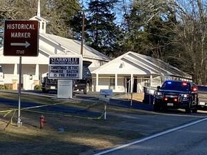 At 9:21 a.m. on Sunday the pastor opened the door to the bathroom and confronted the man, who had been hiding in the church, said Smith. (Twitter)