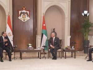 King Abdullah II holds talks with Egypt President Abdel Fattah El Sisi. (Twitter/@RHCJO)