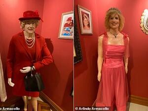 A wax museum in Brazil has been mocked for displaying some very strange statues of celebrities, including a  an 'offensive' Princess Diana (left) and an bizarre statue of the Queen (right). (Arlindo Armacollo)