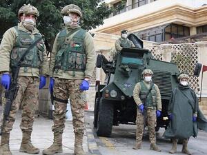 Jordanian soldiers in the capital Amman on March 18, 2020, as Jordan takes measures to fight the spread of the coronavirus COVID-19. (Khalil Mazraawi/AFP)