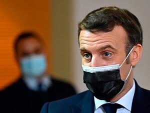 French president Emmanuel Macron looks on during a visit at the Institut Regional de l'Administration (IRA - Regional Institute of Administration) in Nantes, northwestern France on February 11, 2021. DAMIEN MEYER / POOL / AFP