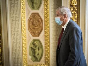 Sen. Lindsey Graham (R-SC) walks on the fourth day of the second impeachment trial of former President Donald Trump at the U.S. Capitol on February 12, 2021 in Washington, DC. Trump's defense team presented the defense that Trump should not be held responsible for the January 6th attack at the U.S. Capitol on first amendment grounds and the fact that he is no longer in office. Jabin Botsford - Pool/Getty Images/AFP