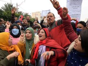 Tunisians gather at Mohamed Bouazizi Square in the central Tunisian town of Sidi Bouzid on December 17th 2020, during commemorations of the 10th anniversary of Bouazizi’s self-immolation which triggered a wave of protests across the North African country. Photograph: Fethi Belaid/AFP via Getty Images