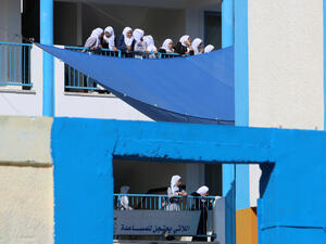 Palestinian Students at their school, which belong to United Nations (UNRWA) in Rafah refugee camp in the southern Gaza Strip, on September 25, 2019. Photo by Abed Rahim Khatib  (Shutterstock)	