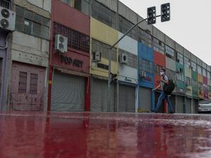 View of closed stores and empty streets