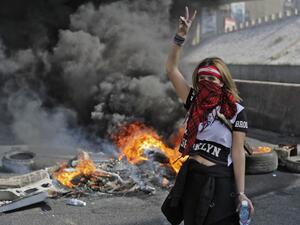 A bandana-clad protester in Beirut 