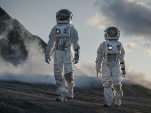 Astronauts on a spacewalk 